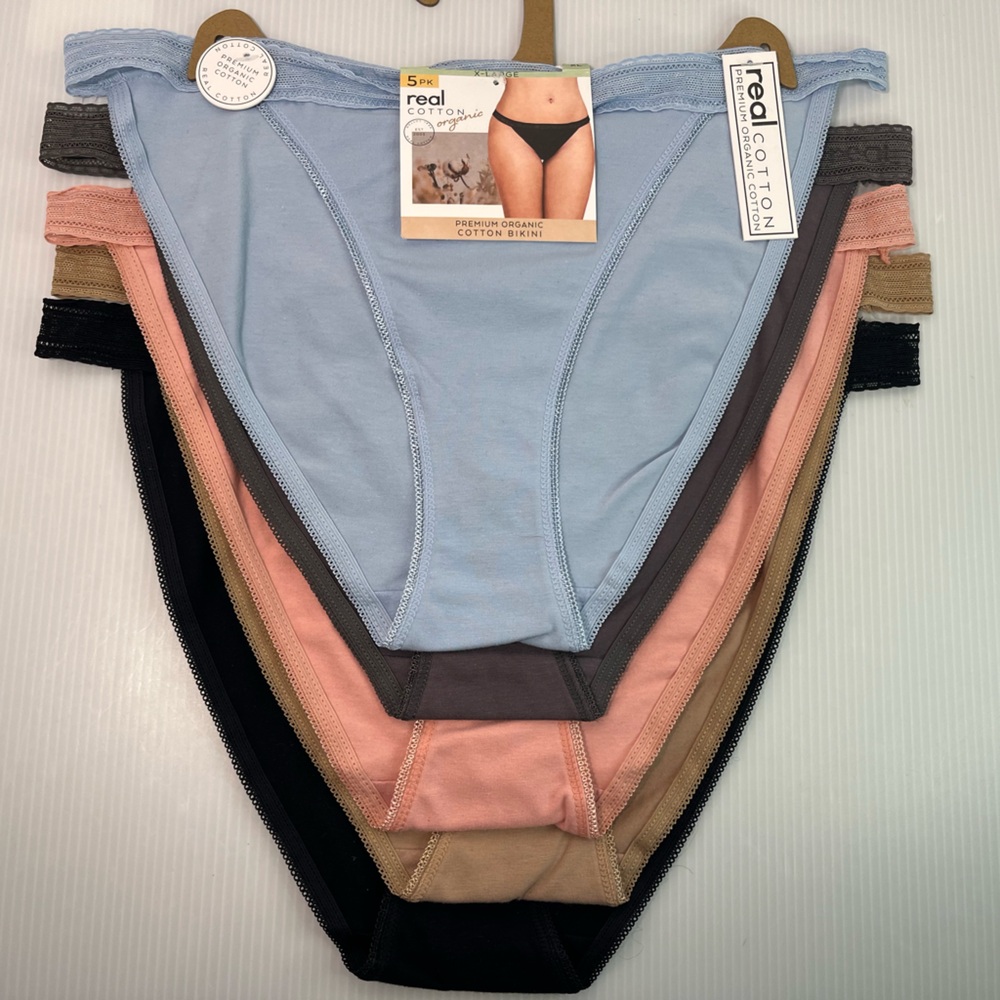 Real 95% Premium Stretch Organic Cotton 5pc Bikini Set in Solid Colors